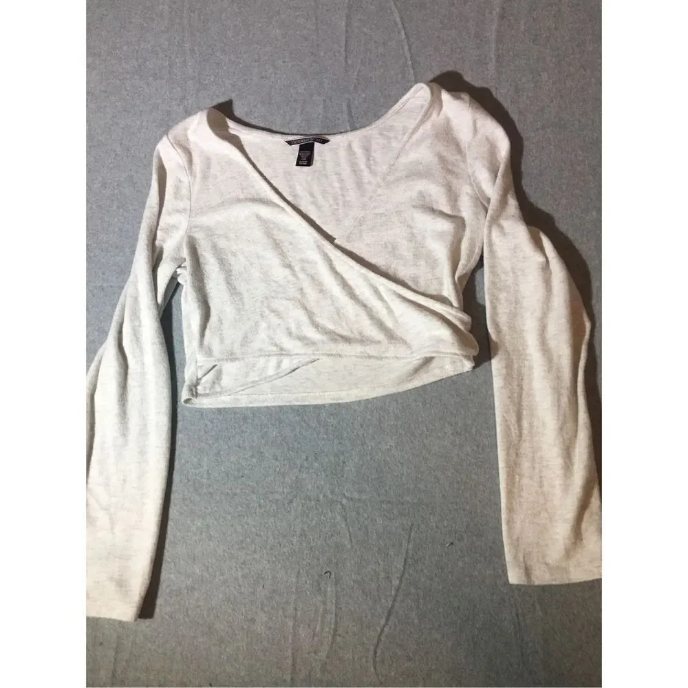 Victoria's Secret Cream Wrap-Style Long Sleeve Crop Top